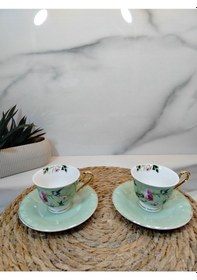 Resim Vanilla New Bone China Kahve Fincanı 2 Kişilik Açık Yeşil 