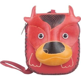 Resim El Yapımı Hakiki Deri Boğa Tasarımlı Fermuarlı Kadın Cüzdan Kartlık Bozuk Para Anahtarlık Kırmızı 