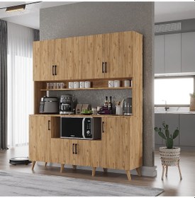 Resim Nora Kahve Köşesi Çok Amaçlı Dolap Kiler Mutfak Dolabı Çam 140 Cm Çam 