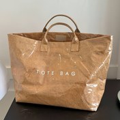 Resim Şık Preppy Tarzı Büyük Kapasiteli Tote Çanta - Hafif, Dayanıklı PVC Kraft Kağıt Kaplama ile, Alışveriş ve Geziler için Mükemmel - Siyah, Yeşil, Haki, Gümüş Gri Renklerde Mevcut 