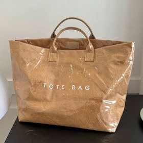 Resim Şık Preppy Tarzı Büyük Kapasiteli Tote Çanta - Hafif, Dayanıklı PVC Kraft Kağıt Kaplama ile, Alışveriş ve Geziler için Mükemmel - Siyah, Yeşil, Haki, Gümüş Gri Renklerde Mevcut 