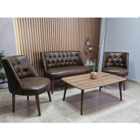 Resim Azra Mobilya Deri Çay Seti Koltuk Takımı + Sehpa - Oturma Grubu - Cafe Mobilya - Ofis Mobilya - Balkon Mobilya Acı Kahve 