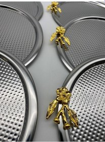 Resim 6'lı Japon Güllü Yuvarlak Gümüş Çay Ve Kahve Sunum Tepsisi 