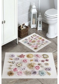 Resim Beyaz Zemin Kaymaz Taban Çiçek Banyo Paspası Bp-10 çok renkli 