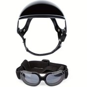 Resim 1 set Pet Köpek Kaskı ve Gözlük Seti - Ayarlanabilir Anti-UV Rüzgar Geçirmez Köpek Gözlükleri Kulak Delikleri ile, Tüm Mevsim ABS Kaskları Küçük Irklar için, dokumasız Kumaş, Açık Hava Maceraları için İdeal, Pilsiz 