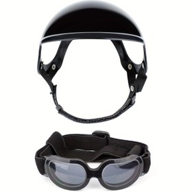 Resim 1 set Pet Köpek Kaskı ve Gözlük Seti - Ayarlanabilir Anti-UV Rüzgar Geçirmez Köpek Gözlükleri Kulak Delikleri ile, Tüm Mevsim ABS Kaskları Küçük Irklar için, dokumasız Kumaş, Açık Hava Maceraları için İdeal, Pilsiz 