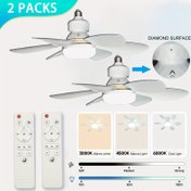 Resim 2 Paket Beyaz LED Tavan Fan Işıkları Uzaktan Kumanda ile - 3 Hızlı Ayarlanabilir Karartılabilir Işık, E27/E26 Taban, 6 Bıçaklı 52cm (20.5 İnç) Mutfak, Yatak Odası, Depo ve Küçük Odalar için - Mükemmel Tatil Dekoru, Tavan Fan Işık Aparatı, Mutfak Aydınlatması, Şık Silindirik Tasarım, Karartılabilir Aydınlatma 