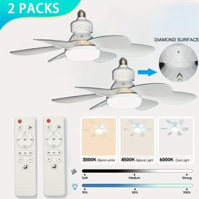 Resim 2 Paket Beyaz LED Tavan Fan Işıkları Uzaktan Kumanda ile - 3 Hızlı Ayarlanabilir Karartılabilir Işık, E27/E26 Taban, 6 Bıçaklı 52cm (20.5 İnç) Mutfak, Yatak Odası, Depo ve Küçük Odalar için - Mükemmel Tatil Dekoru, Tavan Fan Işık Aparatı, Mutfak Aydınlatması, Şık Silindirik Tasarım, Karartılabilir Aydınlatma 