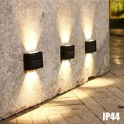 Resim 4 Paket, 6 LED Güneş Enerjili Yukarı ve Aşağı Parlayan Dış Duvar Lambaları, Dış Aydınlatma, Dış Duvar Dekorasyon Lambaları, Ev LED Peyzaj Lambaları, Dış Mekan, Avlu, Villa, Çit, Teras, Bahçe için Uygun 