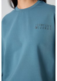 Resim Tommy Life Orman Yeşili Basic Pamuklu O Yaka Oversize Lastik Paça Kadın Eşofman Takım - 95287 Yeşil 