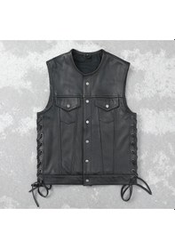 Resim Nyc Giyim Tekstil & Deri Yanları Deri Ip Bağlamalı Biker Yelek Hakiki Deri 