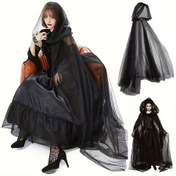 Resim 1 Adet Gotik Şık Çift Katmanlı Şeffaf Fileli ve Tam Kapsamlı Pelerin - Halloween, Cosplay, Temalı Partiler için Zarif Akıcı Siyah/Beyaz Cadı Vampir Mantosu (Yıkanamaz, Sadece Lekeli Yerler Temizlenir) - Kadınlar İçin Retro Tarzı Şık Pelerin, Vintage Stil, Yıkanamayan Kumaş, Halloween Tutkunları, Cosplay Severler 