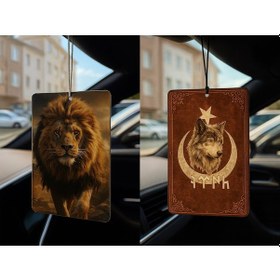 Resim Aslan Ve Göktürk Türk Kurt - İkili Oto Kokusu - Dekoratif Araç Kokusu Ve Aksesuarı 