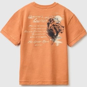 Resim United Colors Of Benetton Erkek Çocuk Turuncu Arkası Baskı Detaylı Bisiklet Yaka T-shirt 6-14 Yaş -2851 