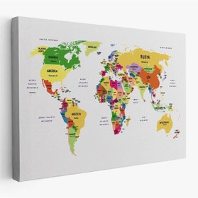 Resim Es10 YB HG Türkçe Dünya Haritası Dekoratif Kanvas Tablo Ülke ve Başkentli 1512 (95 x 165) 