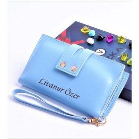 Resim Mavi Çift Çıtçıtlı Model Trend Kadın Cüzdanı 