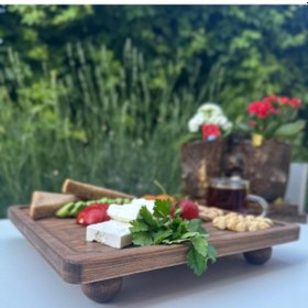 Resim Doğal Ahşap Sunumluk Standı , Ahşap Kek Standı , Ahşap Meyve Tabağı , Ayaklı Doğal Ahşap Ceviz 