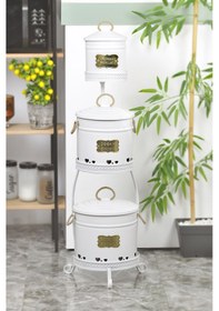 Resim Metal Standlı 3 Katlı Patates Soğan Sarımsak Saklama Kova Beyaz 