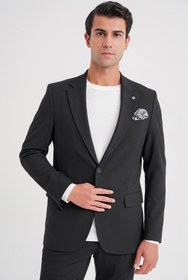 Resim Efor Slim Fit Çift Yırtmaç Esnek Pamuklu Siyah Blazer Ceket C 716 