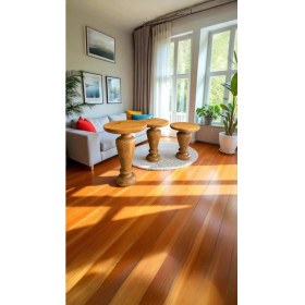 Resim Tik Ağacı Renk Ahşap Mantar Sehpa 3lü Set Doğal Zigon Fiskos Takımı 