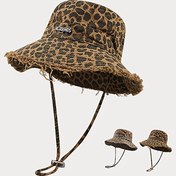 Resim 1 adet Kadın Leopar Desenli Kova Şapka - Nefes Alabilen, Ayarlanabilir Bağcıklı, Geniş Kenarlı, Dış Mekan Seyahatleri ve Günlük Kullanım İçin İdeal, Şapka | Moda Seyahat Şapkası | Geniş Kenarlı Şapka 