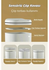 Resim Tilbe Home Sensörlü Çöp Kovası Mutfak Banyo Ofis 20 Lt Akıllı Teknolojik Antibakteriyel Koku Geçirme Karışık / Çok Renkli Beyaz 