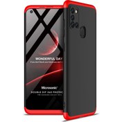 Resim Samsung Galaxy A21s Kılıf Double Dip 360 Protective Siyah Kırmızı Microsonic