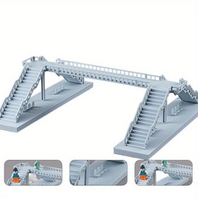 Resim 1 set gri plastik yaya köprüsü modeli - Banklar, çöp kutuları ve bilet satış makineleri ile detaylı bir kentsel yol yapı viyadük sahnesi, meraklıların monte etmesi ve toplaması için uygun. Modern kentsel sahne, model montaj ve koleksiyon | Mimarlık sahnemiz montaj modeli 