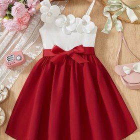 Resim Kızlar için Moda Günlük Çiçekli Askılı Elbise ve Kemer 