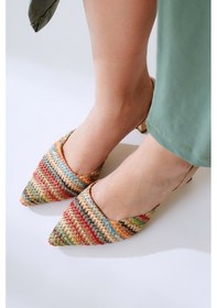 Resim Maddy Çok Renkli Örgü Detaylı Sivri Burunlu Topuklu Sandalet 001 