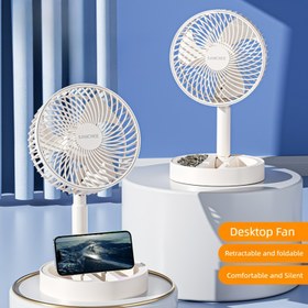 Resim Kompakt USB Güçlü Masaüstü Fanı - Taşınabilir, Katlanabilir, Yüksek Hızlı Hava Akışı, ABS Malzeme, Çift Düzey Ayar, Dokunmatik Kontrol, İç ve Dış Mekan Kullanımı, Beyaz ve Mavi Detaylar, Masa için Fan 
