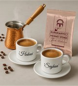 Resim Bk Gift Kişiye Özel İsimli 2li Türk Kahvesi Fincanı & Bakır Cezve & Türk Kahvesi Seti-4, Arkadaş Hediye, Sevgiliye Hediye Kobitmeyencom345745 Bk Gift 