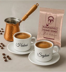 Resim Bk Gift Kişiye Özel İsimli 2li Türk Kahvesi Fincanı & Bakır Cezve & Türk Kahvesi Seti-4, Arkadaş Hediye, Sevgiliye Hediye Kobitmeyencom345745 Bk Gift 