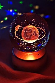 Resim Modaba 3D Samanyolu Temalı Satürn Kız Işıklı Cam Küre Satürn Çemberinde Yürüyen Kız Küre Çok Renkli 