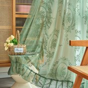 Resim Kırışık Çiçek Nakışlı Perde Paneli - %100 Polyester, Makinede Yıkanabilir, Yarı-Transparan, Oturma Odası Pencereleri için Uygundur 