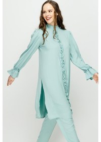 Resim Esswaap Önü Ve Koları Büzdürme Detaylı Pantolon Tunik Takım Mint-mint Mint Yeşili 