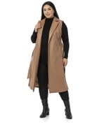 Resim Büyük Beden Rüzgarlıklı Yanları Yırtmaçlı Cepli Astarlı Deri Vizon Yelek-vizon Vizon 