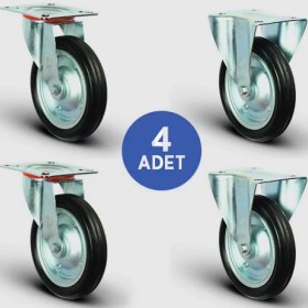 Resim Emes 2 Adet EG01SBR250 Döner Tablalı + 2 Adet EG02SBR250 Sabit Maşalı Kauçuk Tekerlek ÇAP250 Rulmanlı Taşıma Arabası Tekerlek Seti 2XEG01SBR250+2XEG02SBR250 