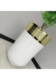 Resim Elegant Dekoratif Gold Darbuka Parlak Beyaz Saksı 70cm 