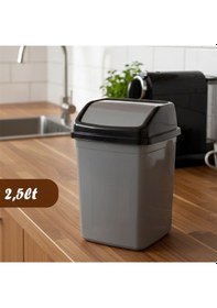 Resim Porsima 0102 Kapaklı Gri-siyah Çöp Kutusu - Favori Banyo Ve Mutfak Çöp Kovası 2,5lt Gri 