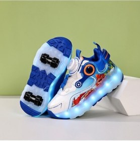 Resim Snapbuy High Quality Shoe Bag Çocuk Dört Tekerlekli Işıklı Spor Ayakkabı Led Işıklı Paten Usb Şarj Açık Mavi 
