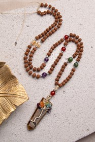 Resim ÇAKRA DOĞAL TAŞ HAYAT AĞACI MOTİFLİ KAPLAN GÖZÜ UÇLU RUDRAKSHA 108 ÇAKRA MALA- UZUN KOLYE 