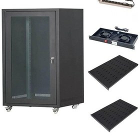 Resim Setrack 19'' 16u 600x600 Camlı Tekerlekli Rack Kabinet+fan+2 Adet Sabit Raf+priz 