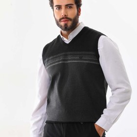 Resim Pelikan Erkek Desenli V Yaka Süveter 9602 Siyah 