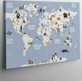 Resim StellaStore Eğitici Dünya Haritası Çocuk Odası Tabloları, 80 x 120 