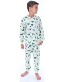Resim Isobel Kids Erkek Çocuk Dinazor Desenli Uzun Kollu Pijama Takımı-901 Yeşil 