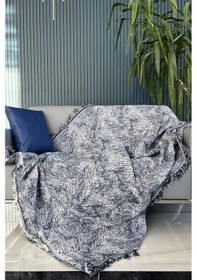 Resim Saçaklı Lüks Koltuk Örtüsü 170x220 Cm Mavi Mavi 