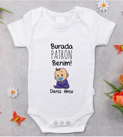 Resim Bitmeyenkartus Bk Kids Isimli Burada Patron Benim Tasarımlı Bebek Body Zıbın - M Beyaz 