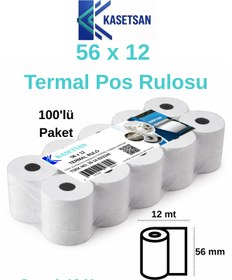 Resim Kasetsan 56x12 Termal Pos Rulosu 100'lü Paket BPA’sız Tüm Poslarla Uyumlu 