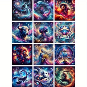 Resim 12 Burç Elmas Boyama Kiti - Başlangıç için Uygun, DIY Mozaik Sanat, Ev Duvar Dekoru, 19.99cm X 19.99cm Boyut, Dini Tema 